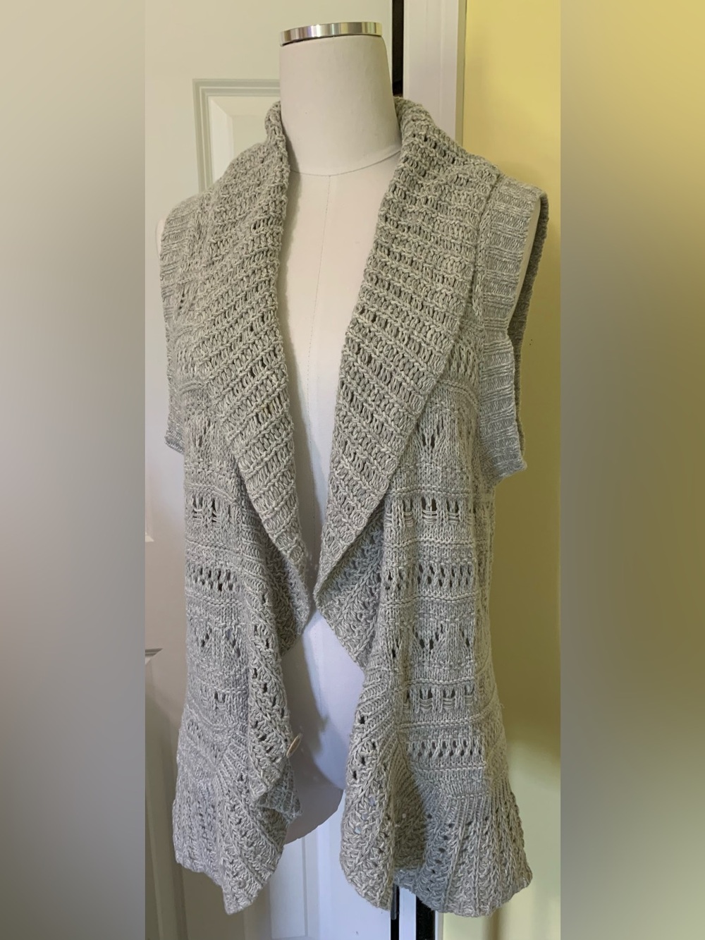 Lt Gray L Loose Relaxed Sonoma Knit Crochet Vest Lagenlook Layer Sweater